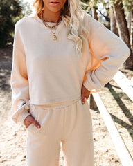 Izzy Cotton Blend Cropped Long Sleeve Top - Natural