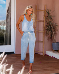 Jana Pocketed Tencel Drawstring Jumpsuit - Light Wash - SALE