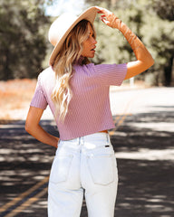 Janice Ribbed Crop Turtleneck Top - Lavender