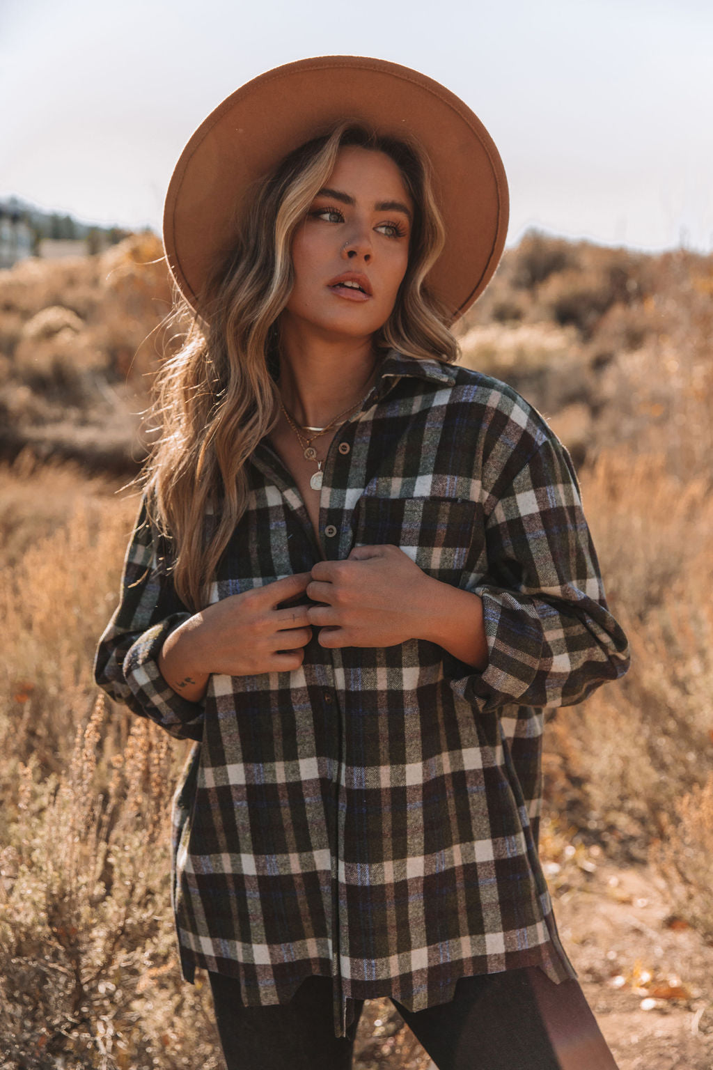 Jayce Cotton Distressed Plaid Button Down Top