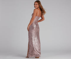 Jewel Formal High Slit Sequin Dress