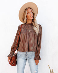 Jhene Cotton Blend Shirred Gingham Top