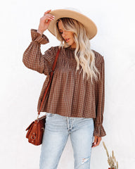 Jhene Cotton Blend Shirred Gingham Top