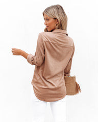 Jinnie Faux Suede Button Down Top - Taupe