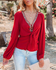 Joaquin Tie Front Beaded Blouse