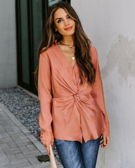 Josephine Satin Collared Twist Blouse - Rust