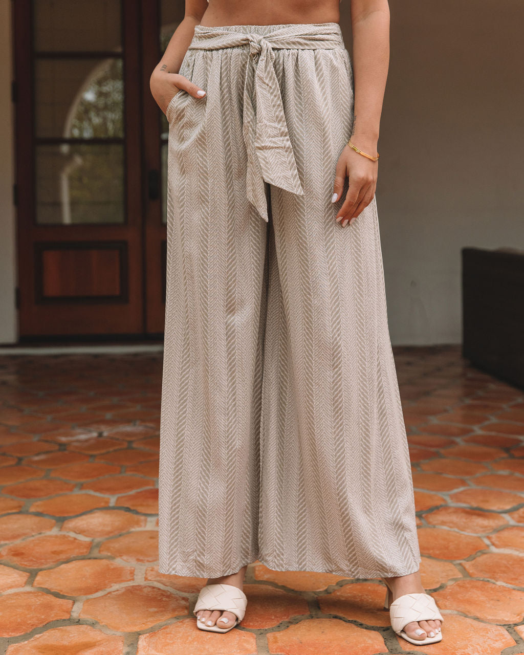 Joshua Tree Printed Pocketed Wide Leg Pants - Light Taupe