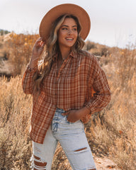 Journee Cotton Plaid Button Down Top - Burnt Orange