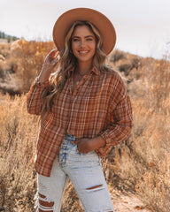 Journee Cotton Plaid Button Down Top - Burnt Orange