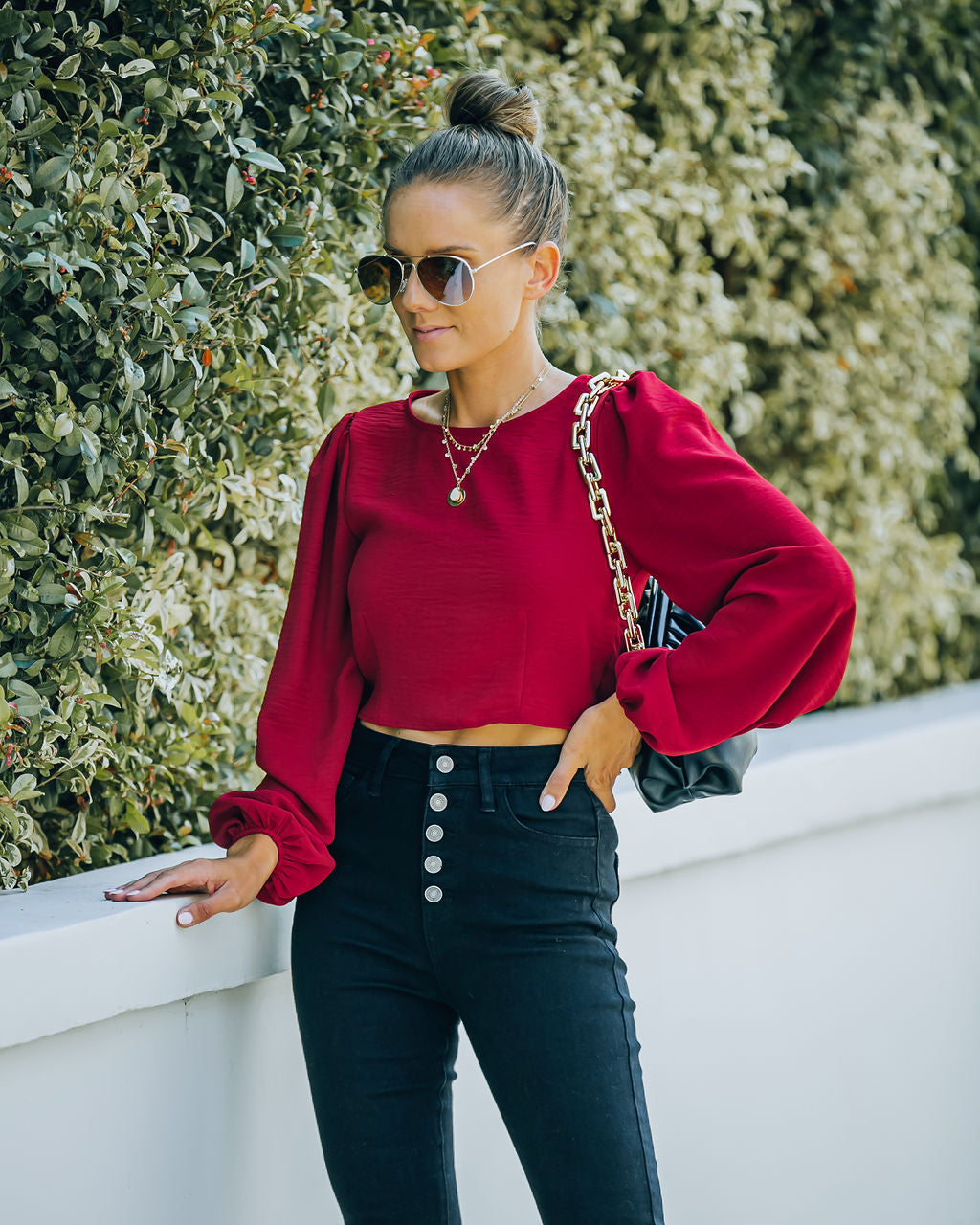 Joyce Billowed Sleeve Crop Blouse - Port