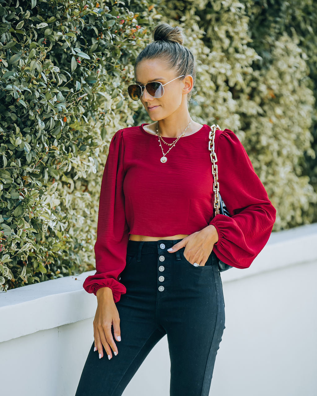 Joyce Billowed Sleeve Crop Blouse - Port