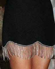 Kacey Rhinestone Fringe Mini Skirt - Black