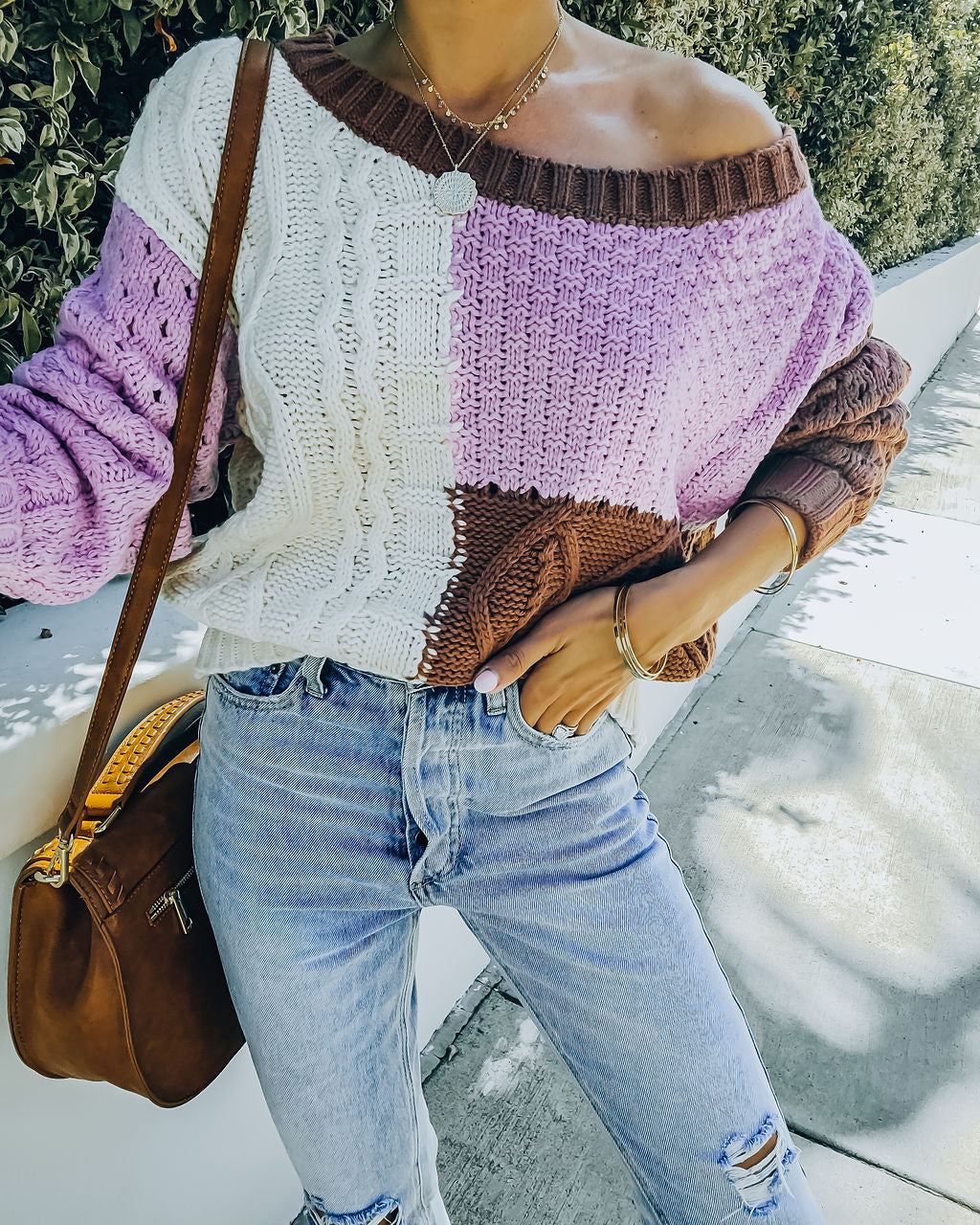 Kairo Colorblock Cable Knit Sweater - Chocolate Combo