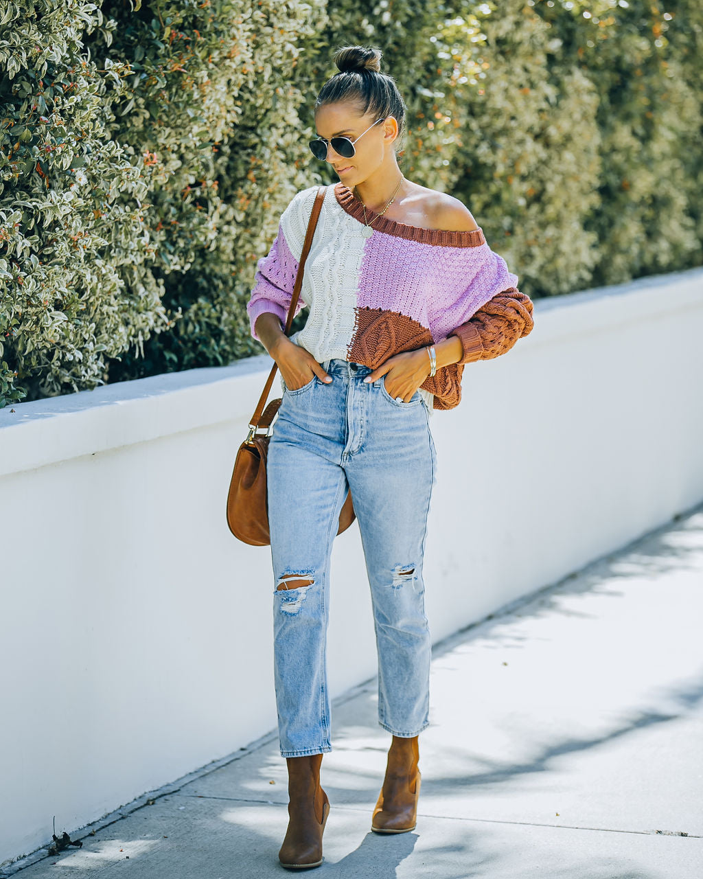 Kairo Colorblock Cable Knit Sweater - Chocolate Combo