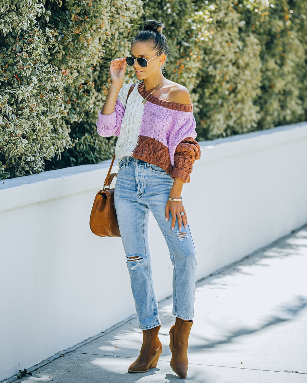 Kairo Colorblock Cable Knit Sweater - Chocolate Combo