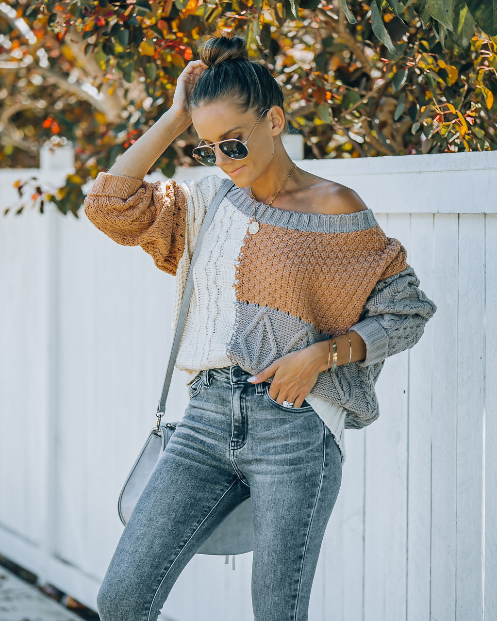 Kairo Colorblock Cable Knit Sweater - Grey Combo