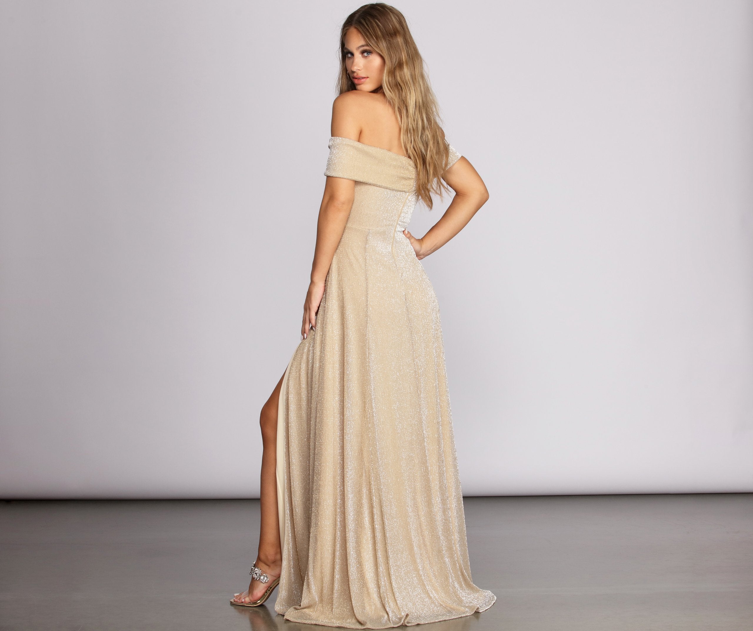 Kaliyah Formal High Slit Lurex Dress