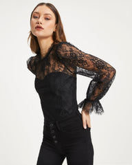 Kamila Lace Ruffle Bodysuit - Black