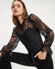 Kamila Lace Ruffle Bodysuit - Black