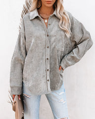 Kamryn Corduroy Button Down Pocket Top - Silver Olive