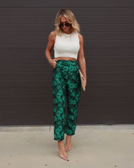 Karol Floral Pocketed Belted Pants - Green