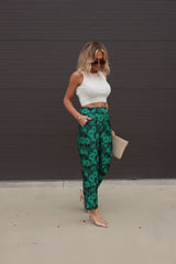 Karol Floral Pocketed Belted Pants - Green