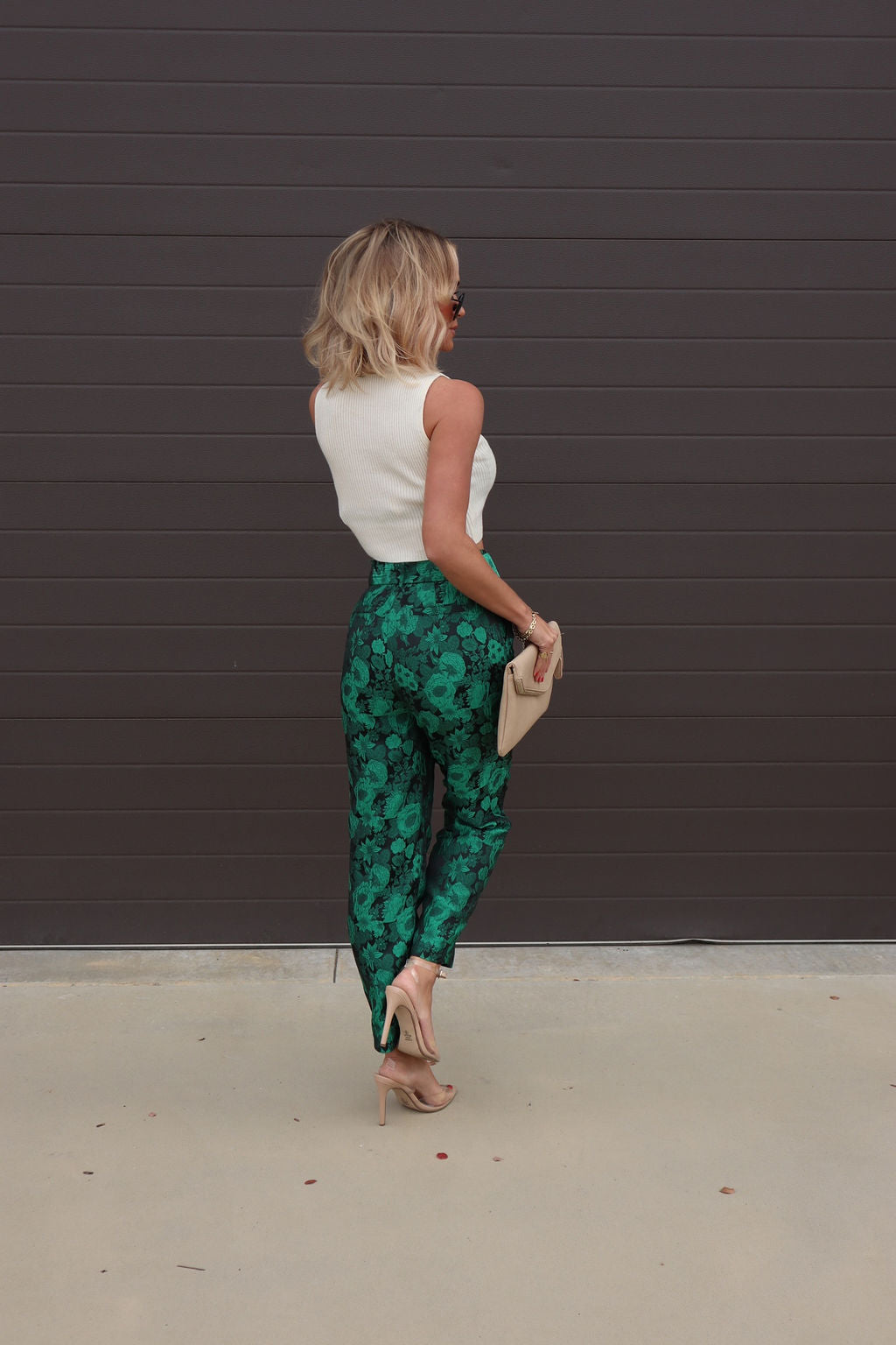 Karol Floral Pocketed Belted Pants - Green