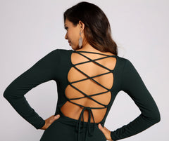 Kayla Long Sleeve Lace-Up Back Formal Dress