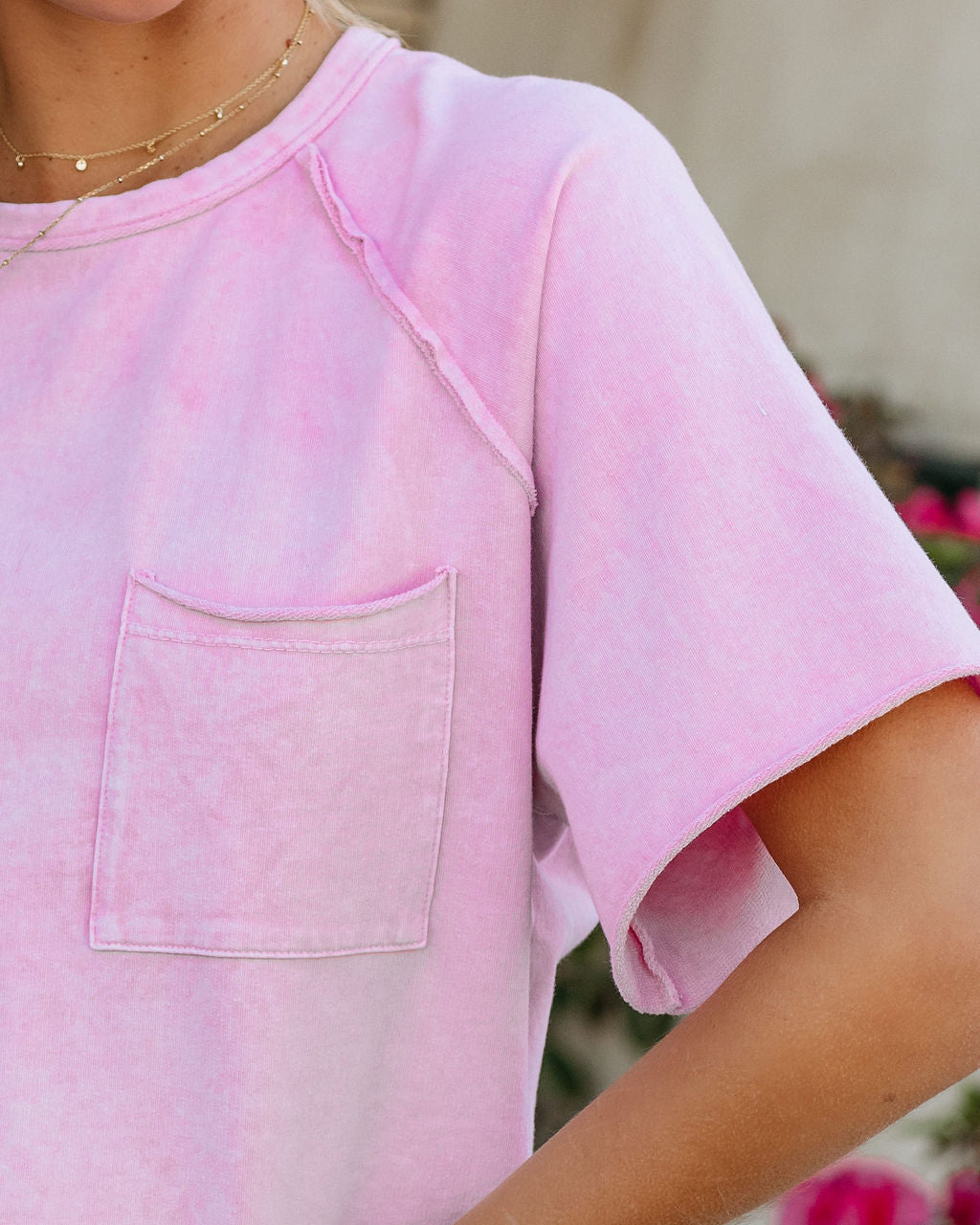 Kaylor Cropped Mineral Wash Pocket Tee - Pink