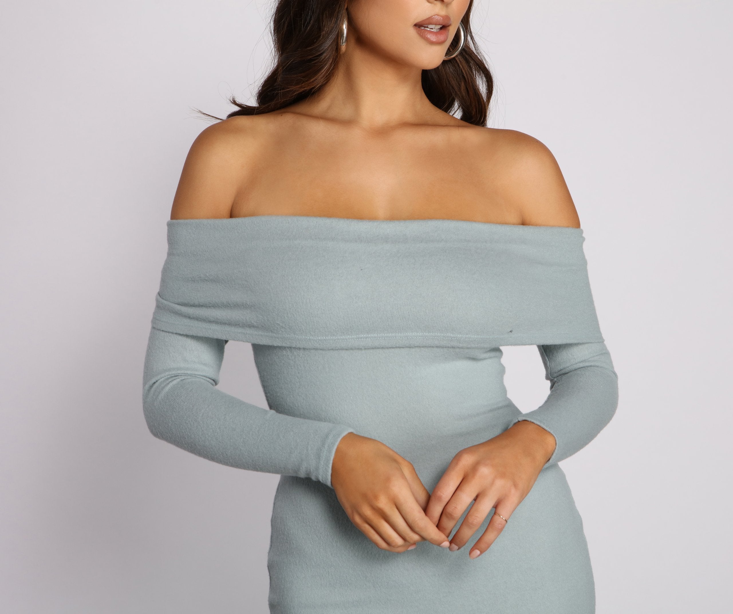 Keep It Chill Off The Shoulder Mini Dress