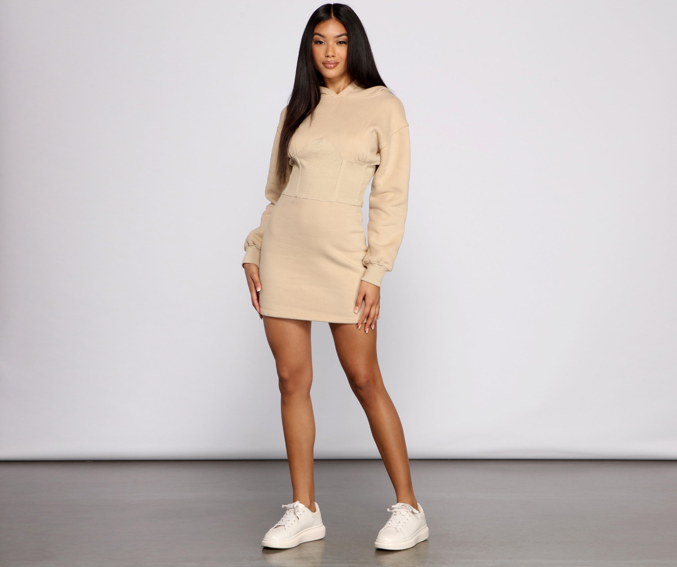 Keeping Knit Casual Hoodie Mini Dress