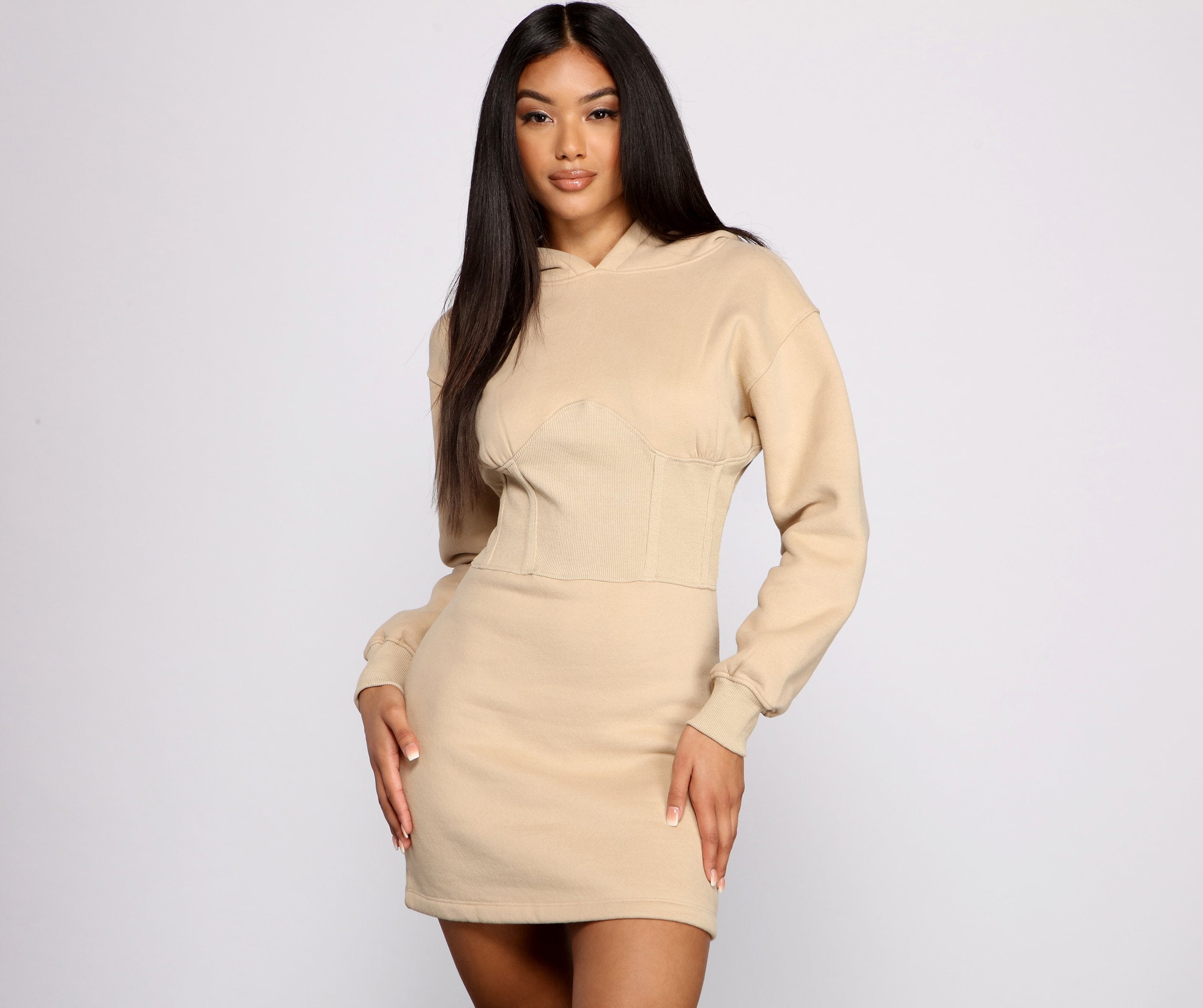 Keeping Knit Casual Hoodie Mini Dress