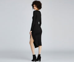 Keeping Knit Trendy Ribbed Midi Dress