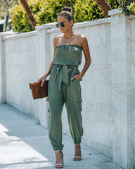 Kelly Strapless Pocketed Utility Jumpsuit - Olive