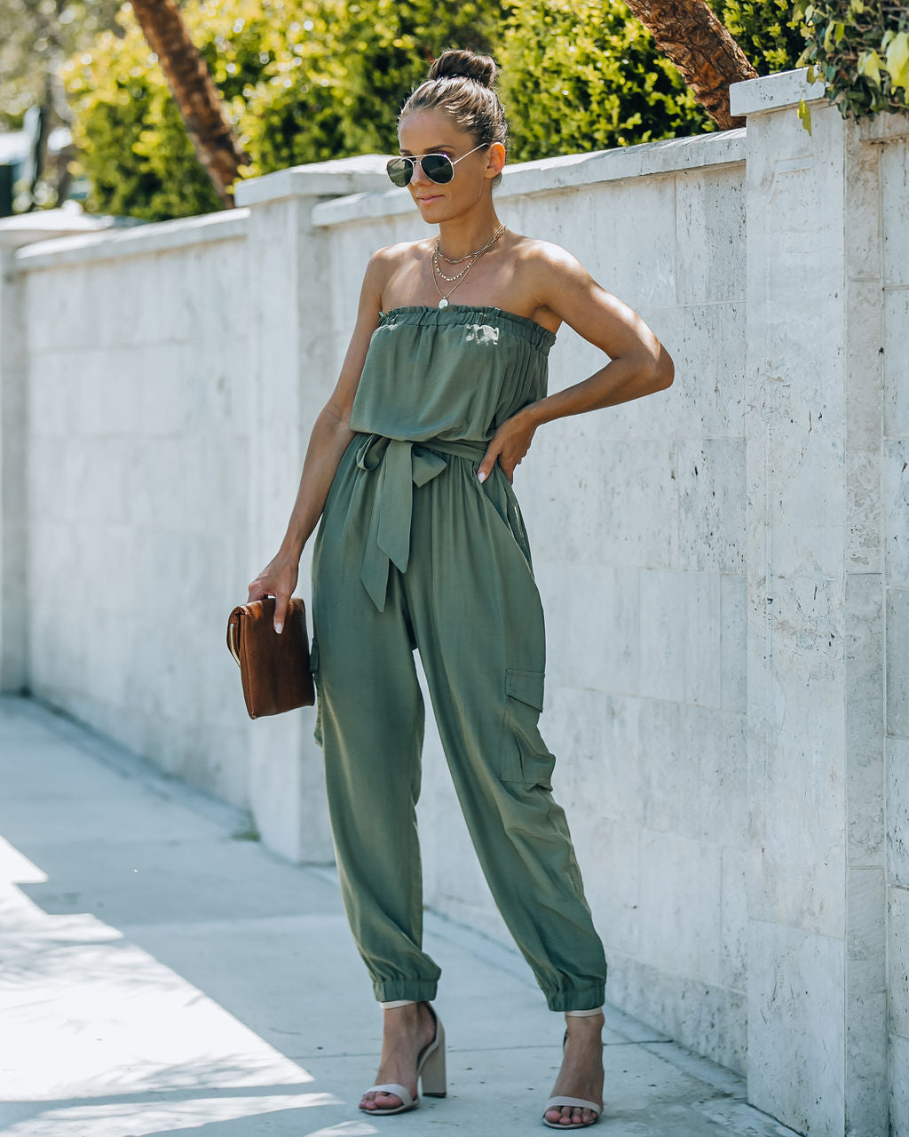 Kelly Strapless Pocketed Utility Jumpsuit - Olive