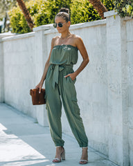 Kelly Strapless Pocketed Utility Jumpsuit - Olive