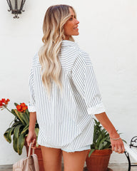 Kendall Cotton Striped Button Down Top - White Navy