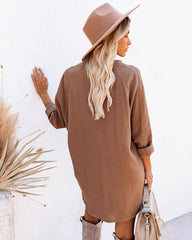 Kennedy Cotton Pocketed Button Down Tunic - Camel