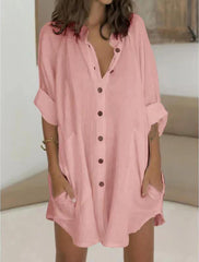 Kennedy Cotton Pocketed Button Down Tunic - Rose Dust