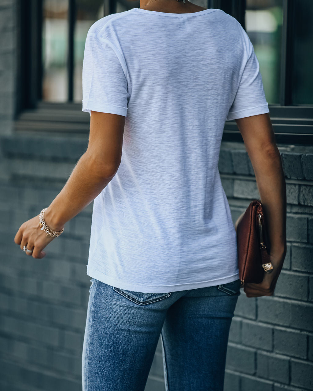 Kinsley V-Neck Pocket Tee - White