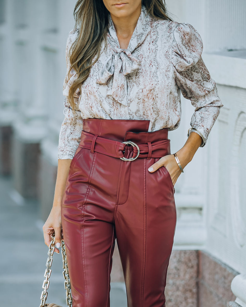 Kitana Snake Print Button Down Tie Blouse