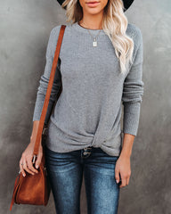 Knot Your Girlfriend Thermal Knit Top - Heather Grey