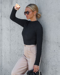 Korey Textured Long Sleeve Bodysuit - Black