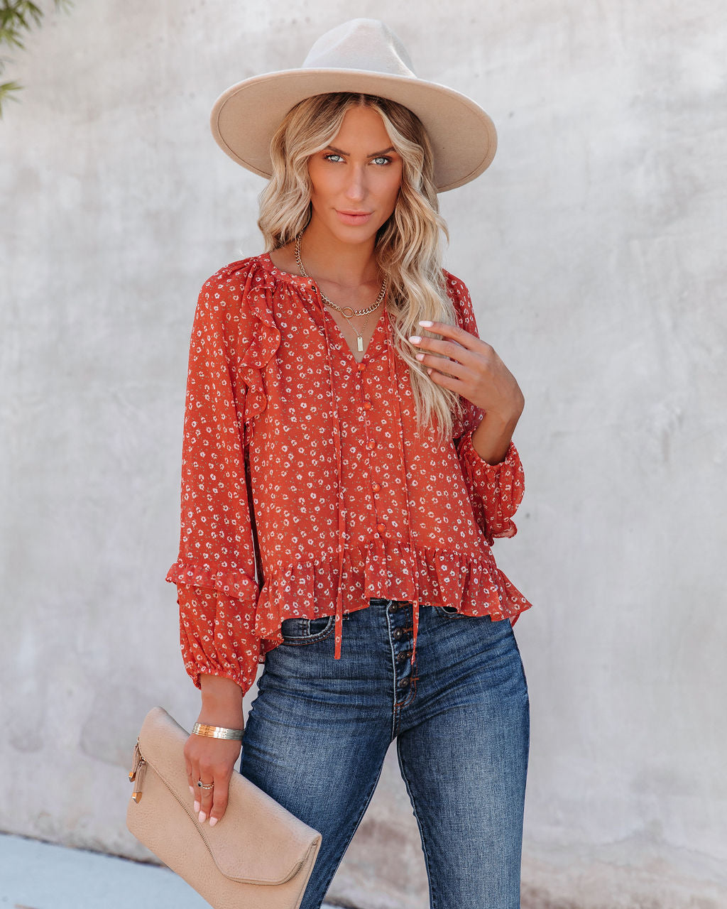 Krishan Floral Ruffle Button Down Blouse