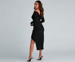 Kristy Off-The-Shoulder Formal Midi Dress