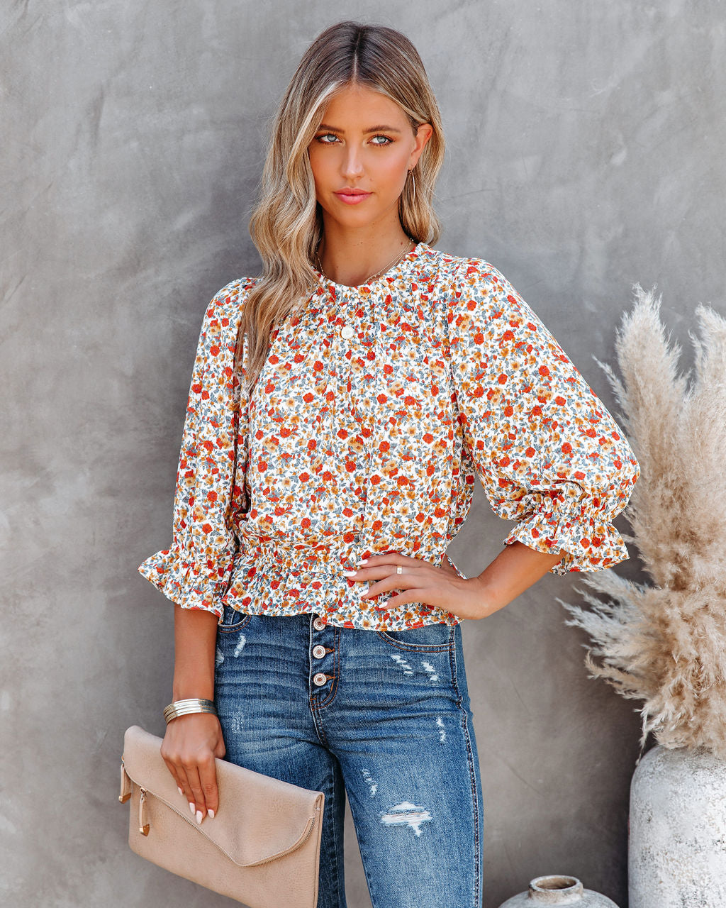 Kurtis Floral Ruffle Crop Blouse