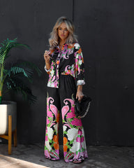 Kyoto Nights Satin Floral Wide Leg Pants