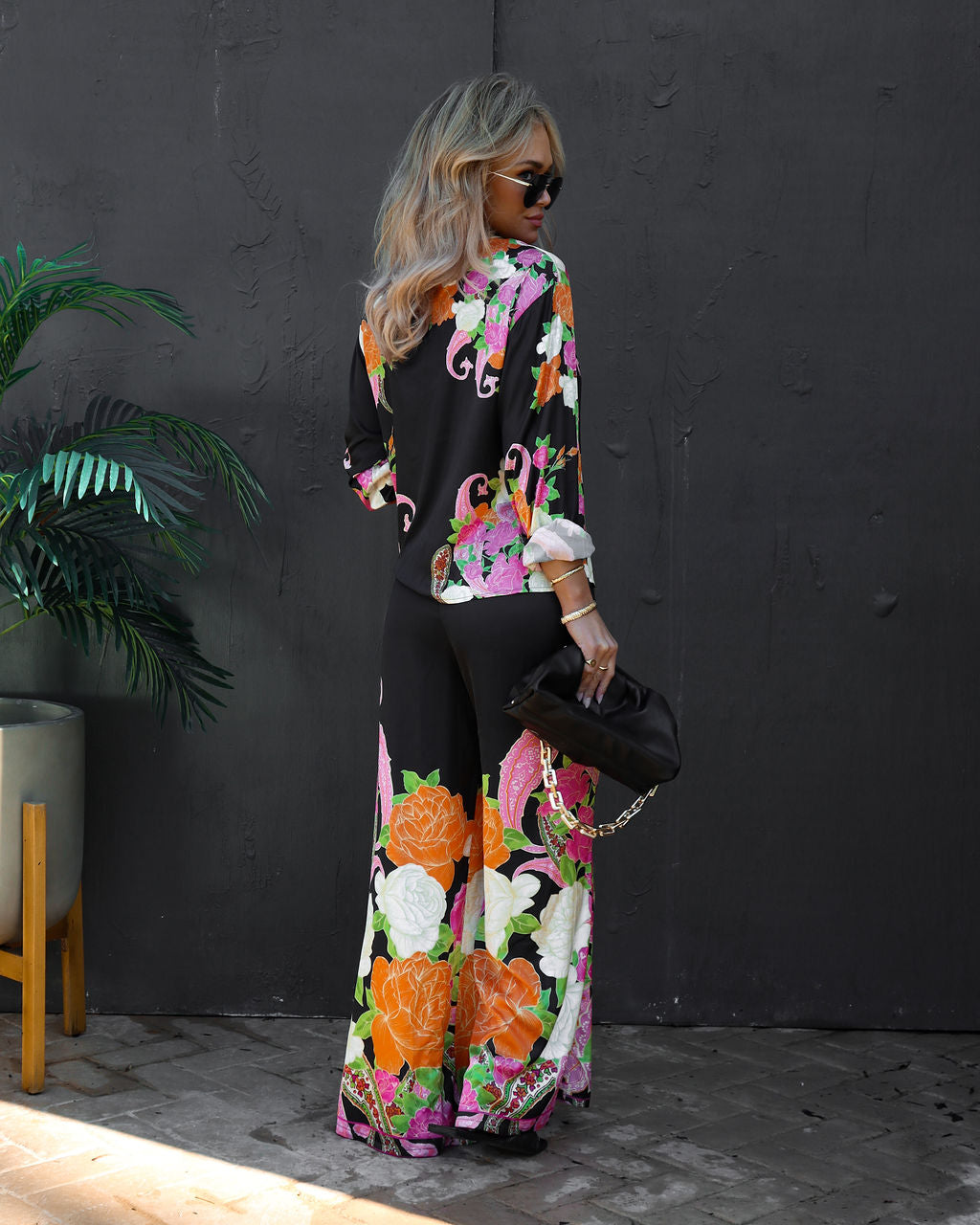 Kyoto Nights Satin Floral Wide Leg Pants