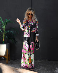 Kyoto Nights Satin Floral Wide Leg Pants