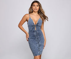 Laced Up In Denim Dress